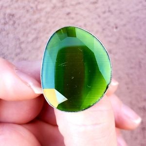 New Unique Faceted Monalisa 925 Silver Ring.